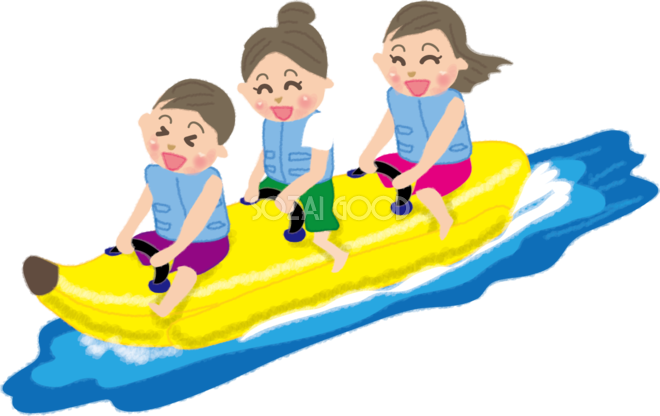 バナナボートに乗る女性たちの無料イラスト 海46789 素材good