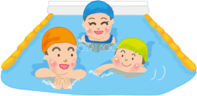 プールで水泳をするかわいい家族の無料イラスト 素材good