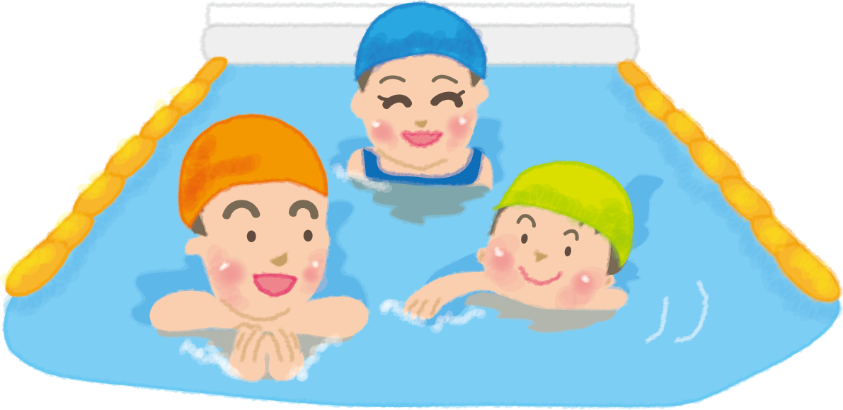 プールで水泳をするかわいい家族の無料イラスト46793に写真・文字を入れる