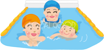 プールで水泳をするかわいい家族の無料イラスト46793