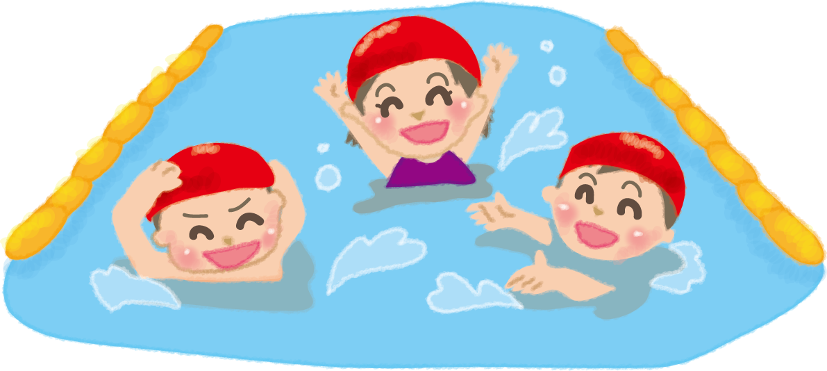 かわいいプールで遊ぶ子供達の無料イラスト46797に写真・文字を入れる