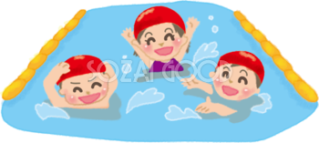 かわいいプールで遊ぶ子供達の無料イラスト46797