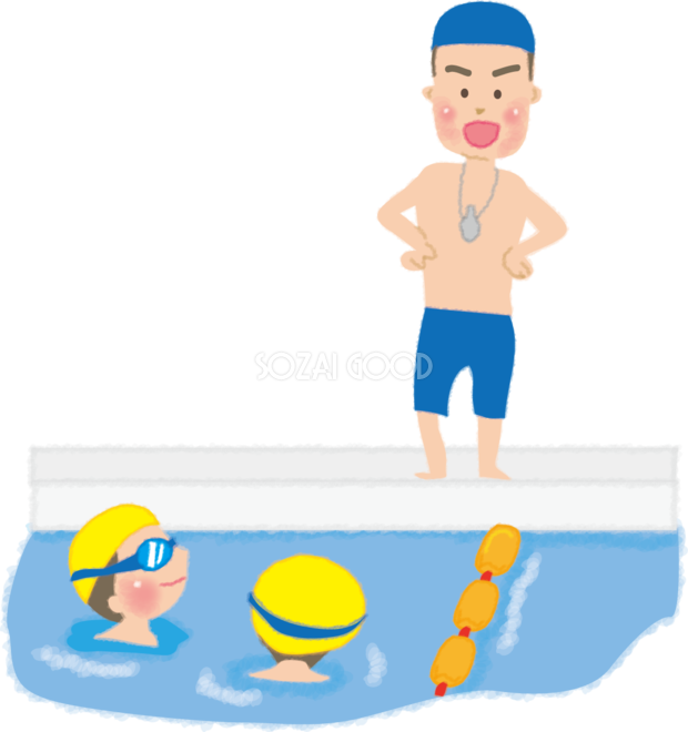 プールで水泳を教えるかわいいコーチ 先生 の無料イラスト 素材good