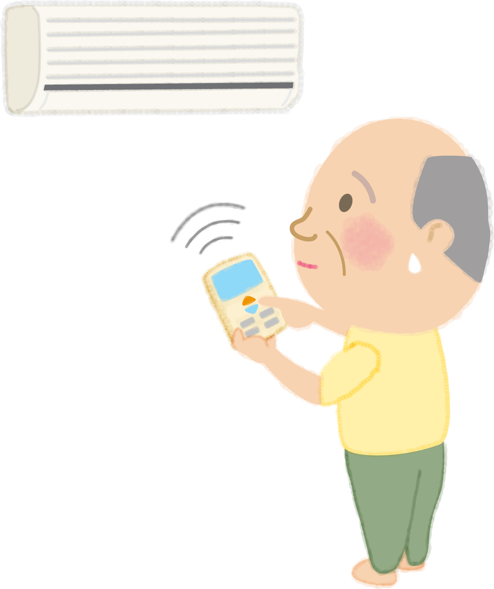 エアコンをつけるお爺さんの無料イラスト／夏46870に写真・文字を入れる
