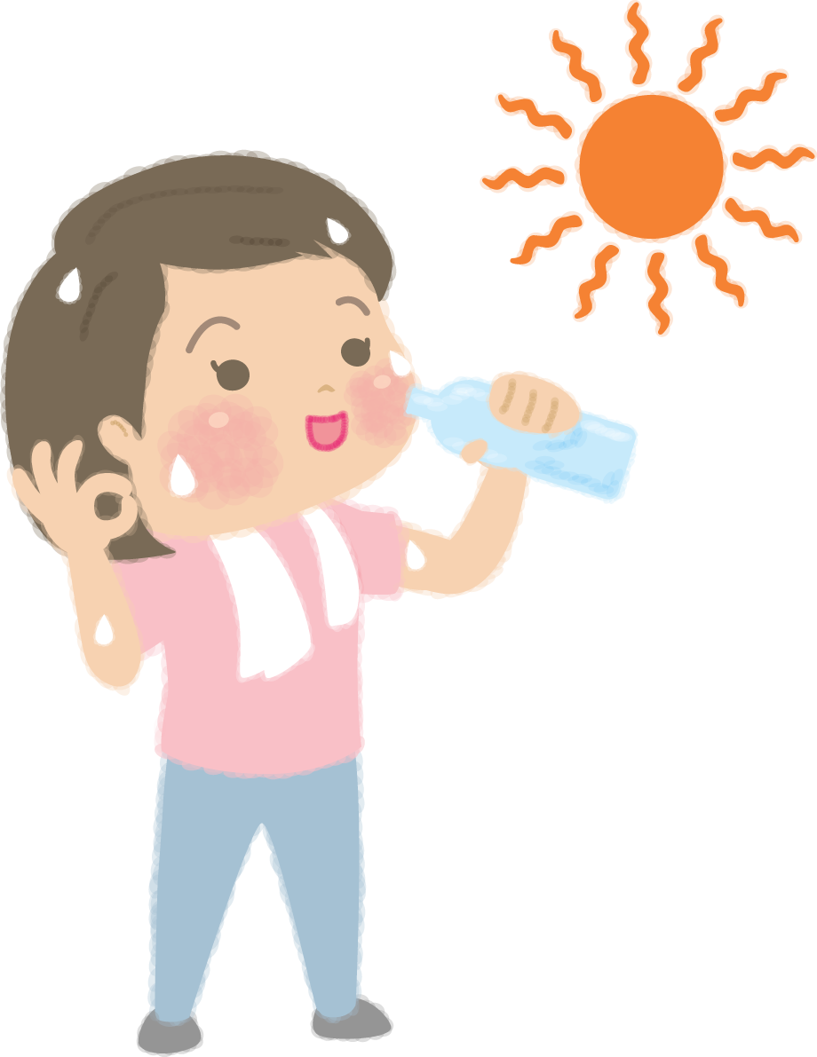 こまめな水分補給をアピールする女性の無料イラスト／夏46882に写真・文字を入れる