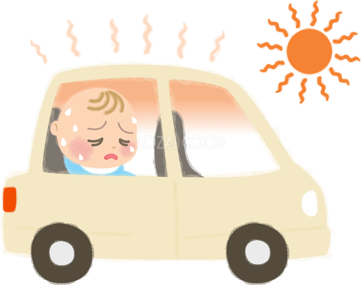 子ども車内放置禁止!赤ちゃんが熱中症の無料イラスト/医療/夏46898