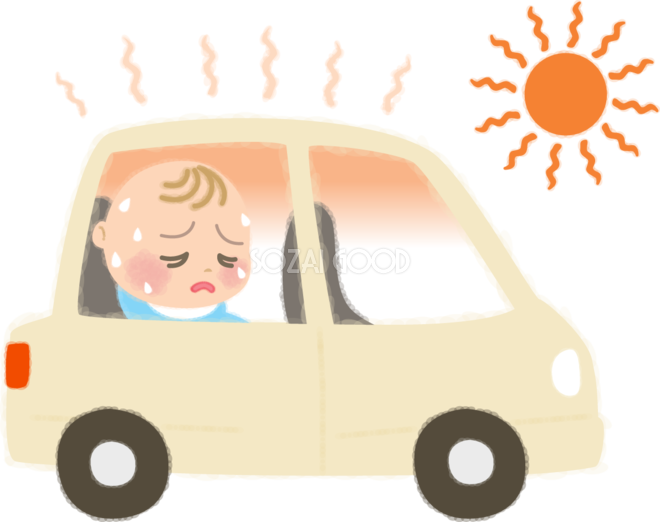 子ども車内放置禁止 赤ちゃんが熱中症の無料イラスト 医療 夏46898
