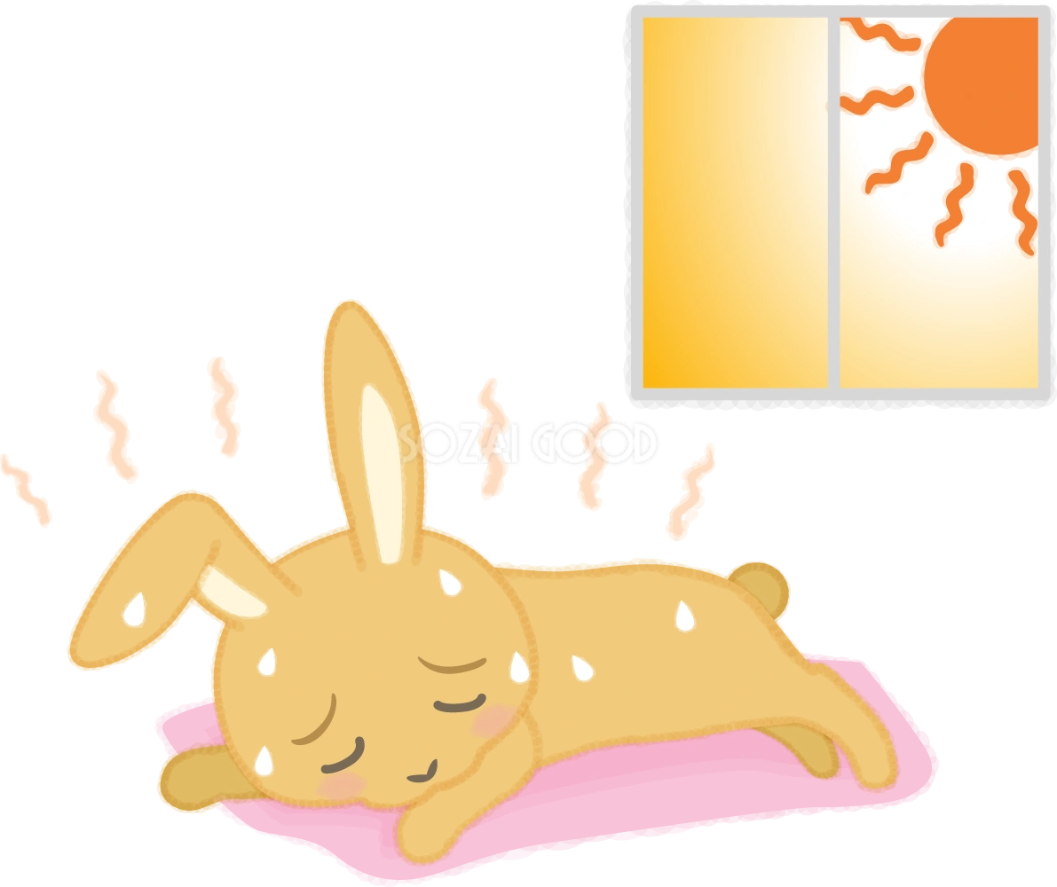 熱中症(室内)でウサギが衰弱する無料イラスト/医療/夏46902