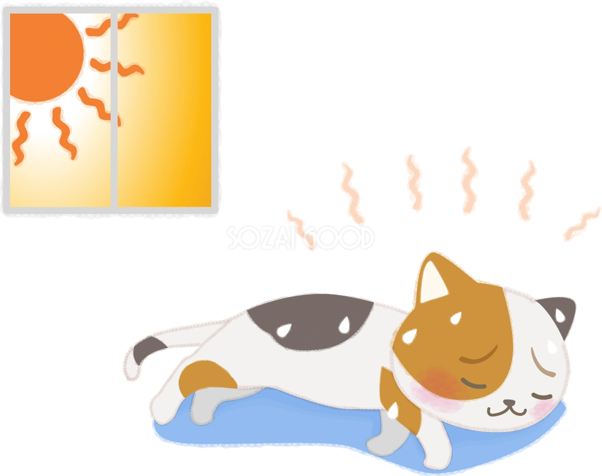 熱中症(室内)で猫が衰弱する無料イラスト／医療／夏46910