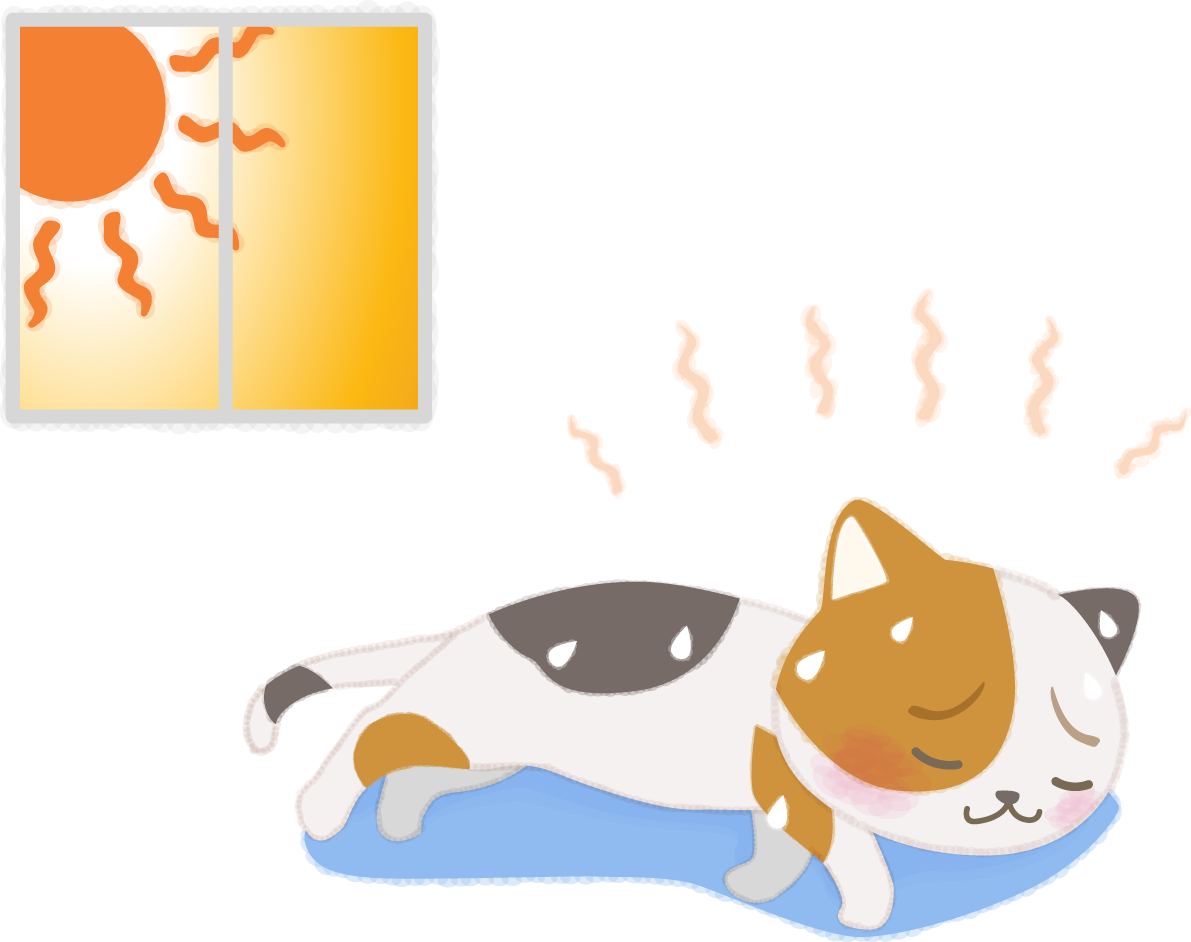 熱中症(室内)で猫が衰弱する無料イラスト／医療／夏46910に写真・文字を入れる