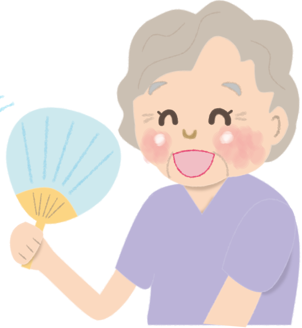 うちわであおぎ涼しそうなお婆さんの無料イラスト／夏46941に写真・文字を入れる