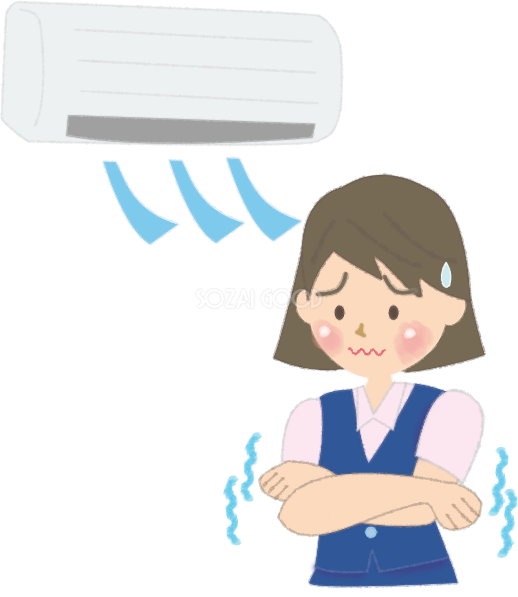 エアコン節電(エコ) 設定温度が低く寒そうな女性会社員の無料イラスト／夏46957