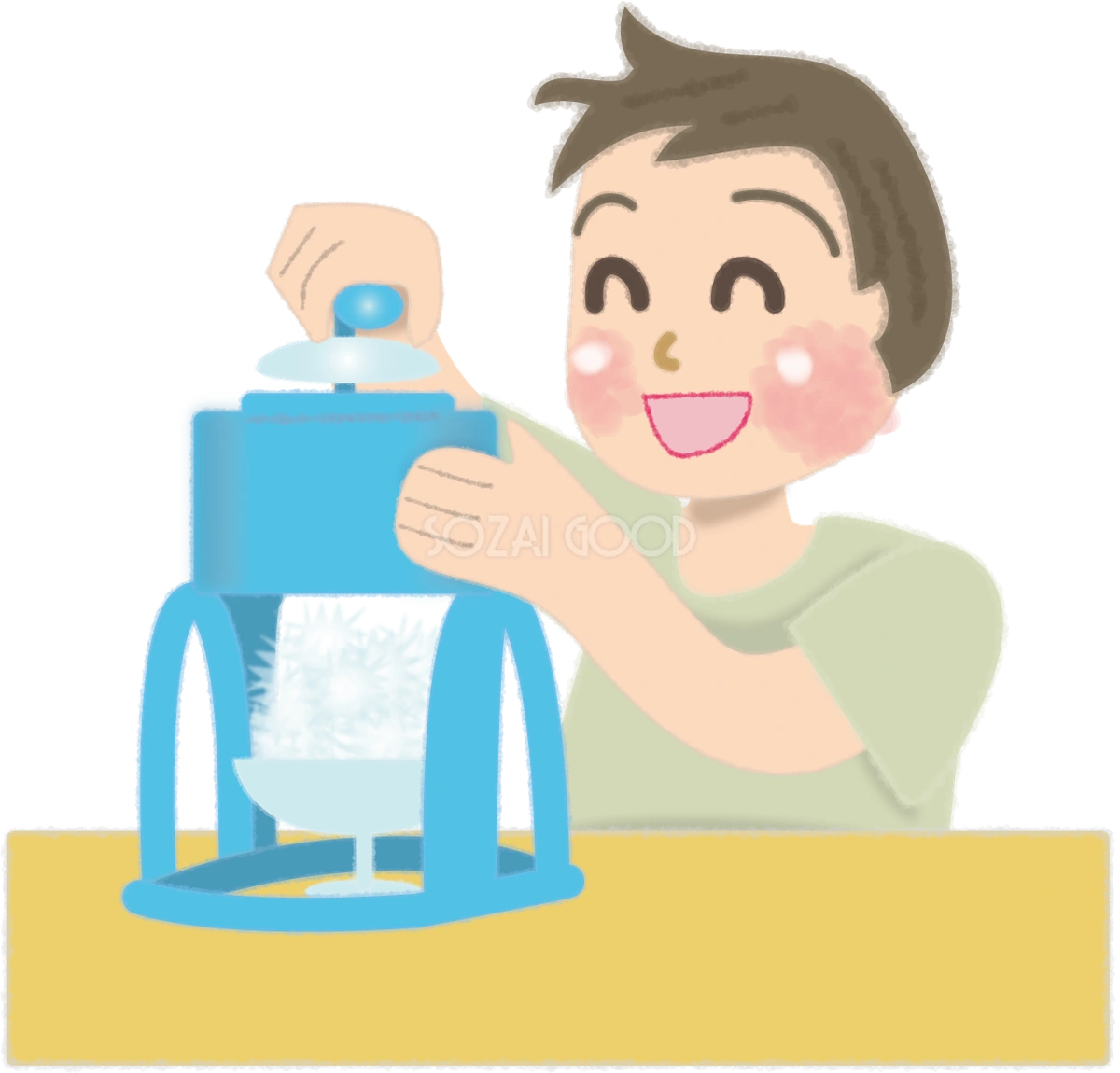かき氷を作る男の子の無料イラスト/夏46965