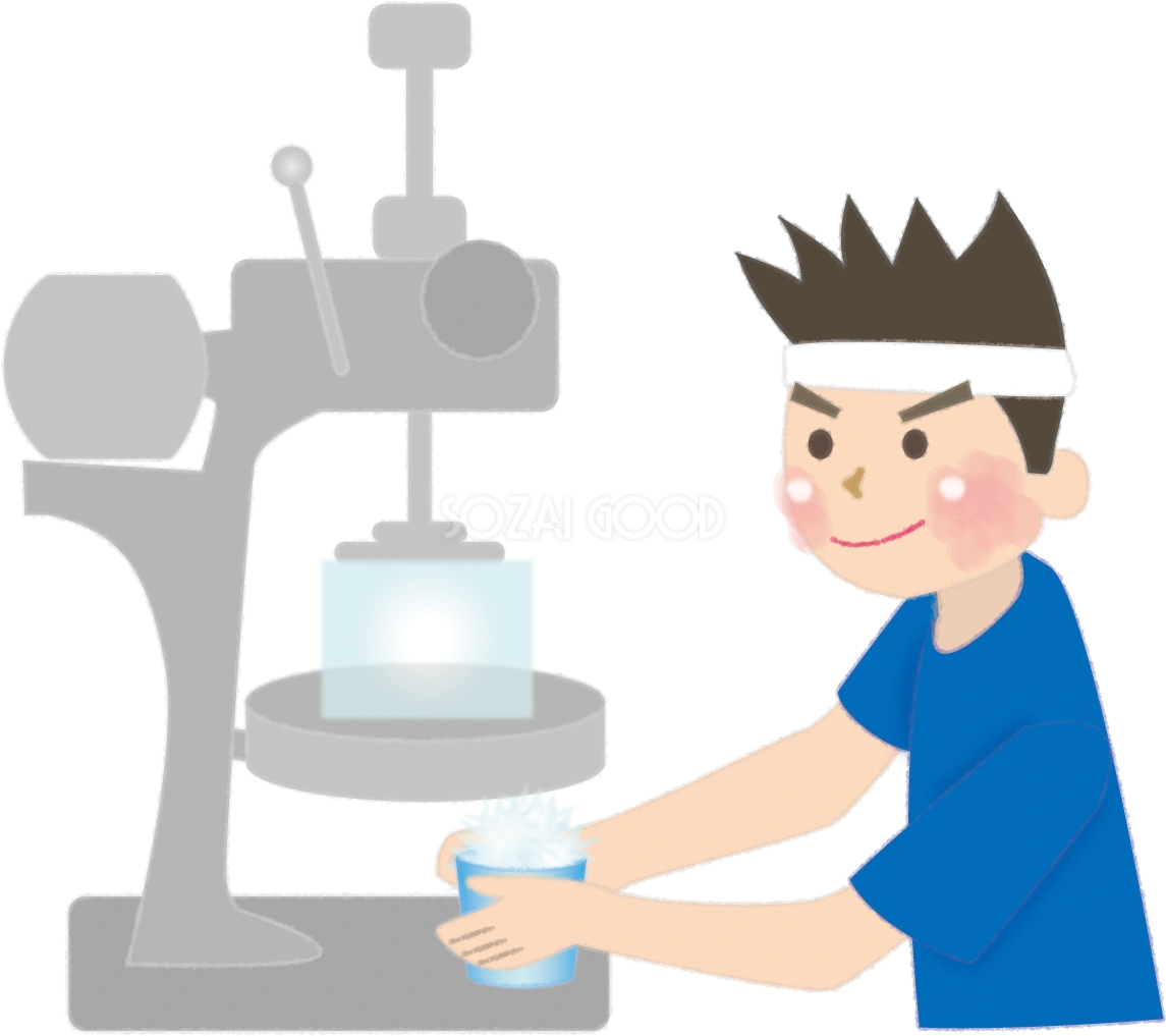 かき氷を作る男性店員の無料イラスト／夏46969