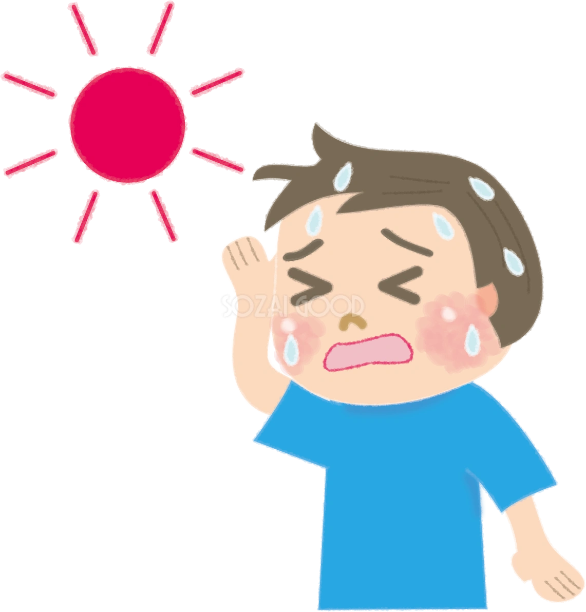 子どもの熱中症の男の子の無料イラスト/医療/夏47013