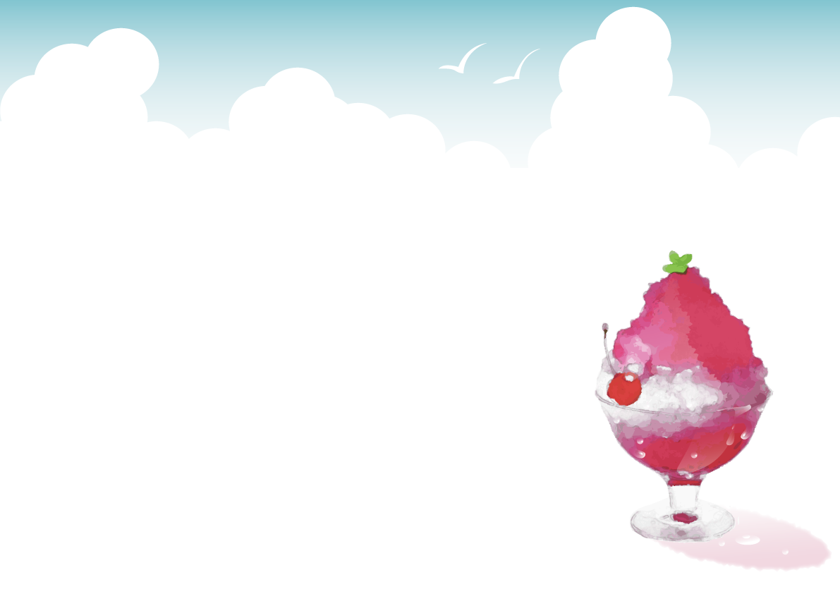 おしゃれ綺麗な積乱雲(入道雲)を背景にイチゴかき氷の無料イラスト／夏47056に写真・文字を入れる