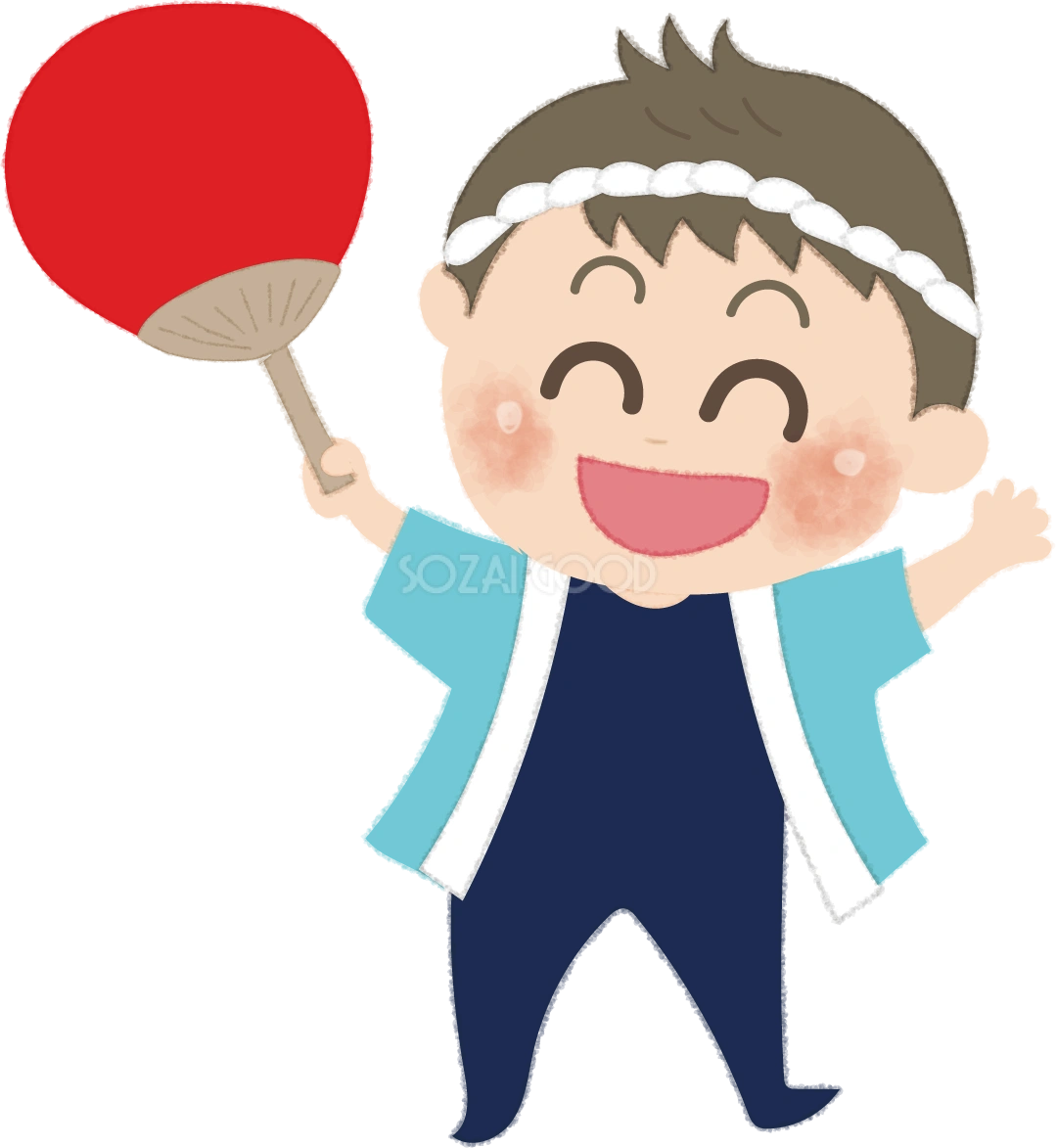 うちわを持つはっぴを着た男の子の無料イラスト/お祭り47162