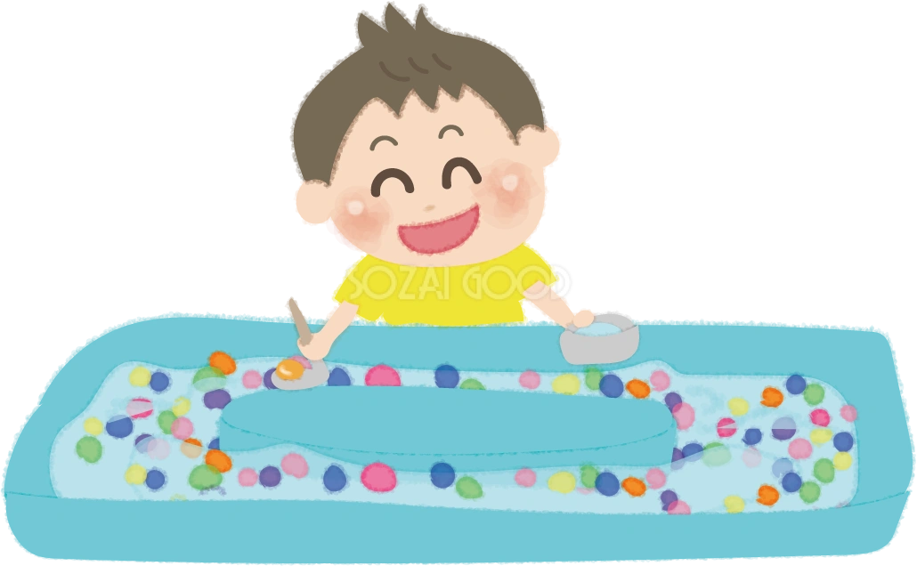スーパーボールすくいをする男の子の無料イラスト／お祭り47190