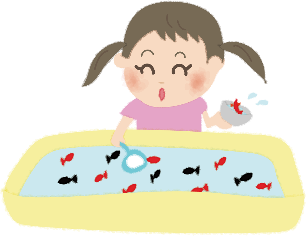 金魚すくいをするかわいい女の子の無料イラスト／お祭り47244に写真・文字を入れる