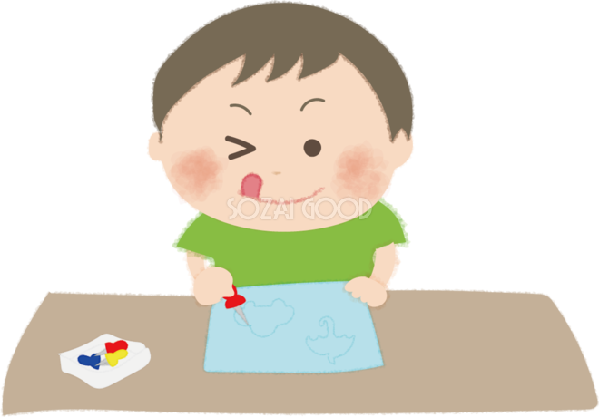 型抜きをする男の子の無料イラスト お祭り 素材good