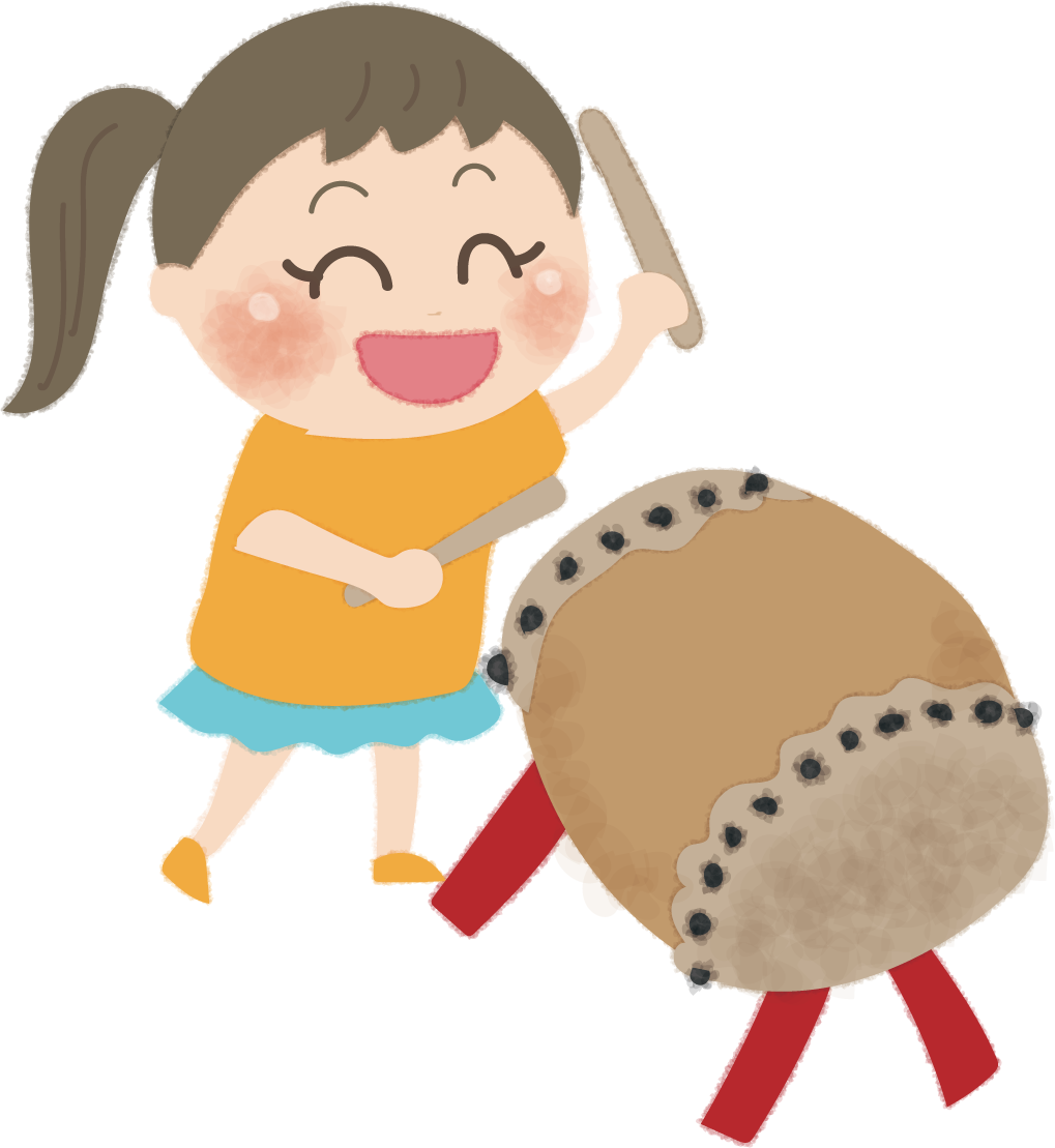 太鼓をたたく女の子の無料イラスト／お祭り47292に写真・文字を入れる