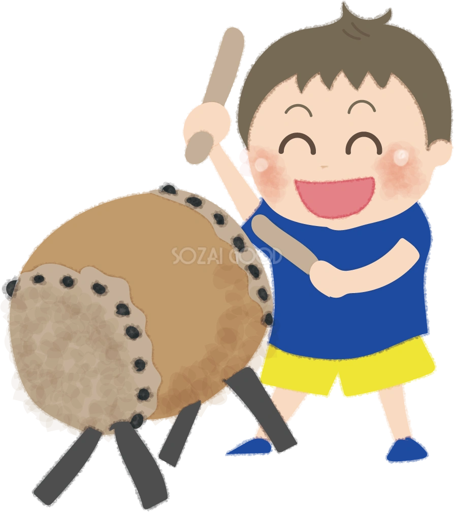 太鼓をたたく男の子の無料イラスト/お祭り47296