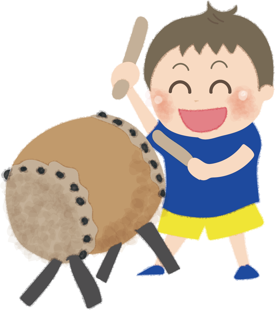 太鼓をたたく男の子の無料イラスト／お祭り47296に写真・文字を入れる