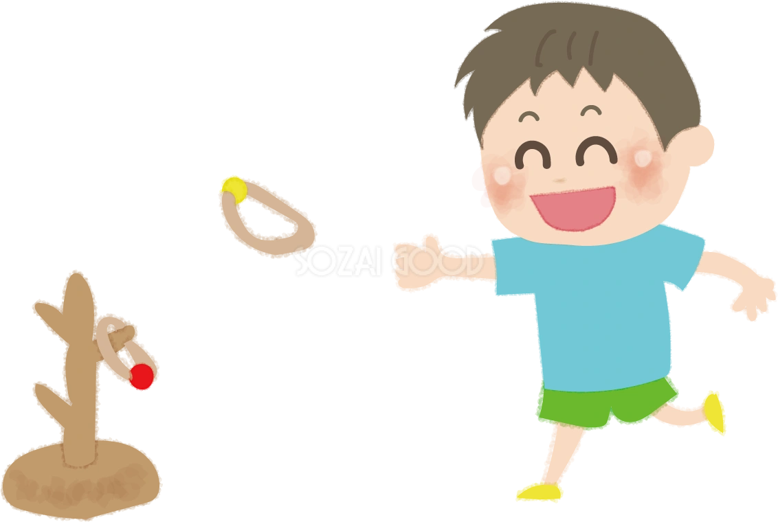 輪投げをする男の子の無料イラスト／お祭り47321