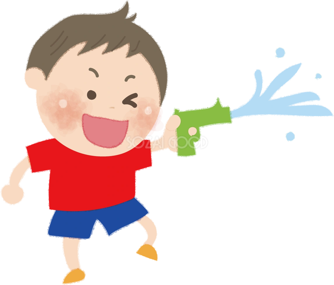 水鉄砲で遊ぶ男の子の無料イラスト／海 プール47998