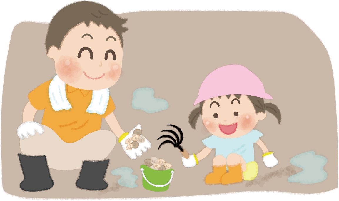 潮干狩りをするお父さんと女の子の無料イラスト／海48002に写真・文字を入れる