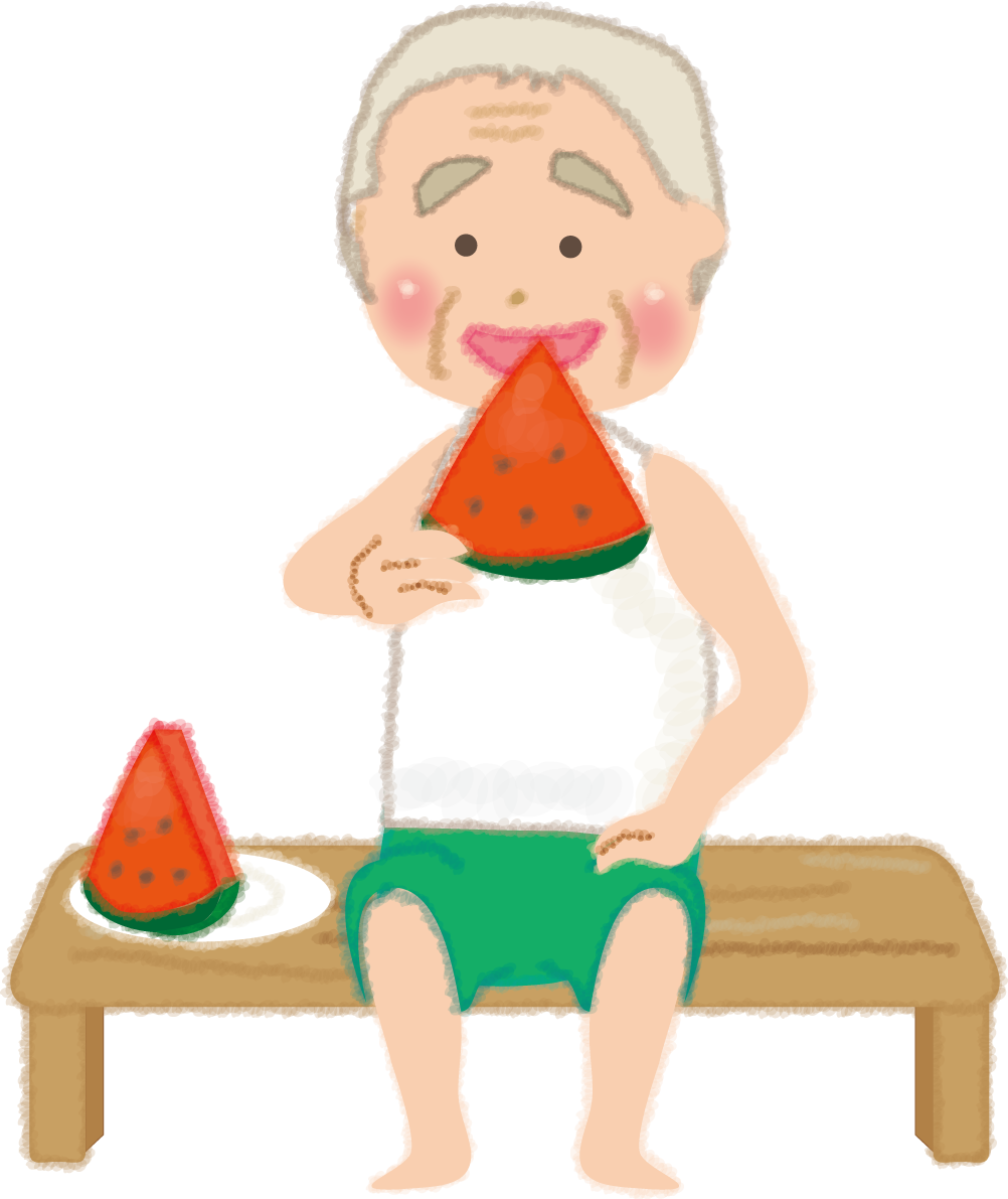 スイカを食べるお爺さんのかわいい無料イラスト／夏休み49116に写真・文字を入れる