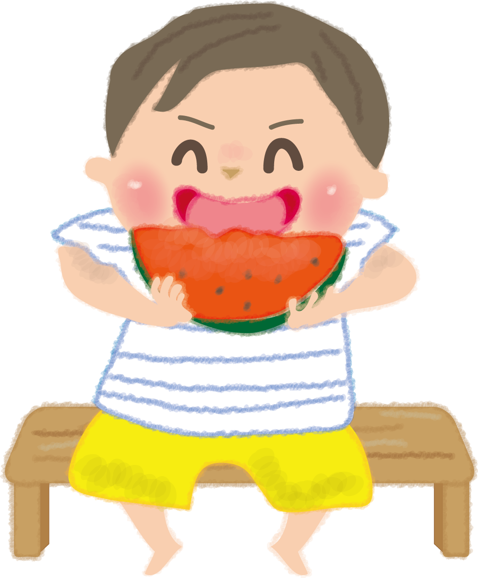 スイカを食べる男の子の無料イラスト／夏休み49128に写真・文字を入れる