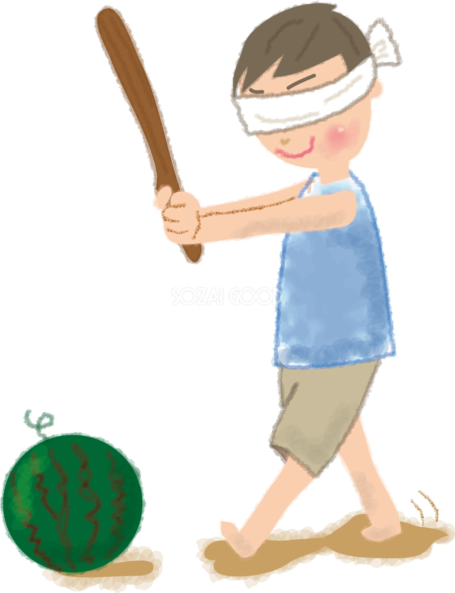 スイカ割りをする男性のかわいい無料イラスト/夏休み49156