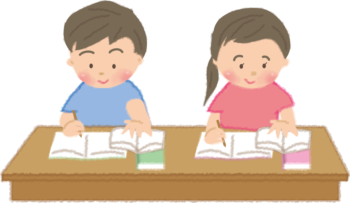 夏期講習で勉強する男の子と女の子の無料イラスト／夏休み49159に写真・文字を入れる