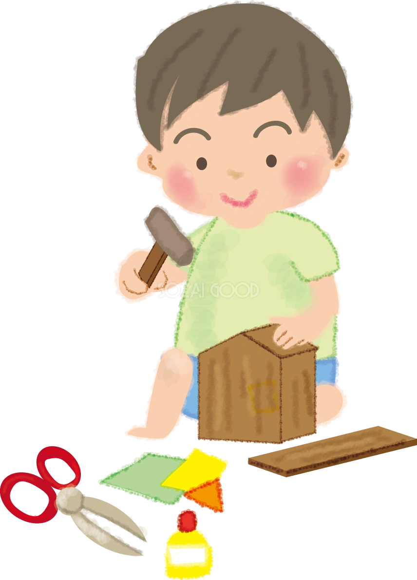 工作をする男の子の無料イラスト/夏休み49163