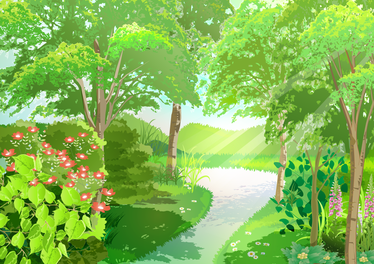 (緑 グリーン)ガーデン背景無料イラスト／夏49506に写真・文字を入れる