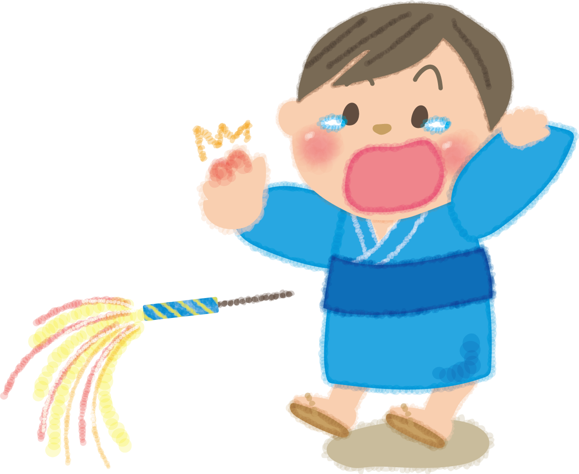 手持ち花火で火傷する子ども（男の子）の無料イラスト／夏休み49745に写真・文字を入れる