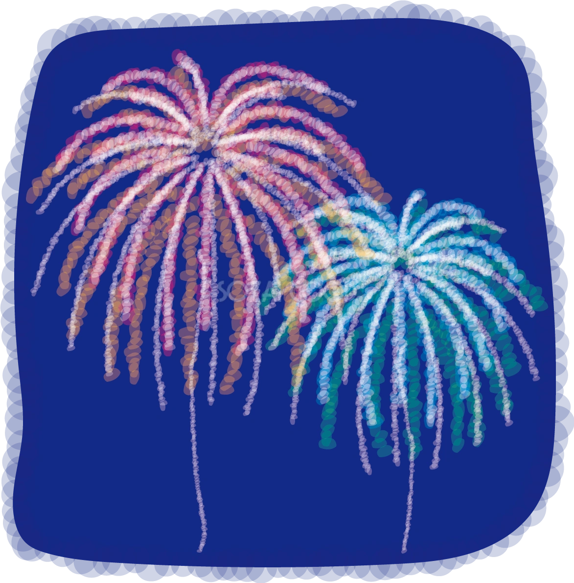 綺麗な打ち上げ手書き風花火の無料イラスト/夏休み49774