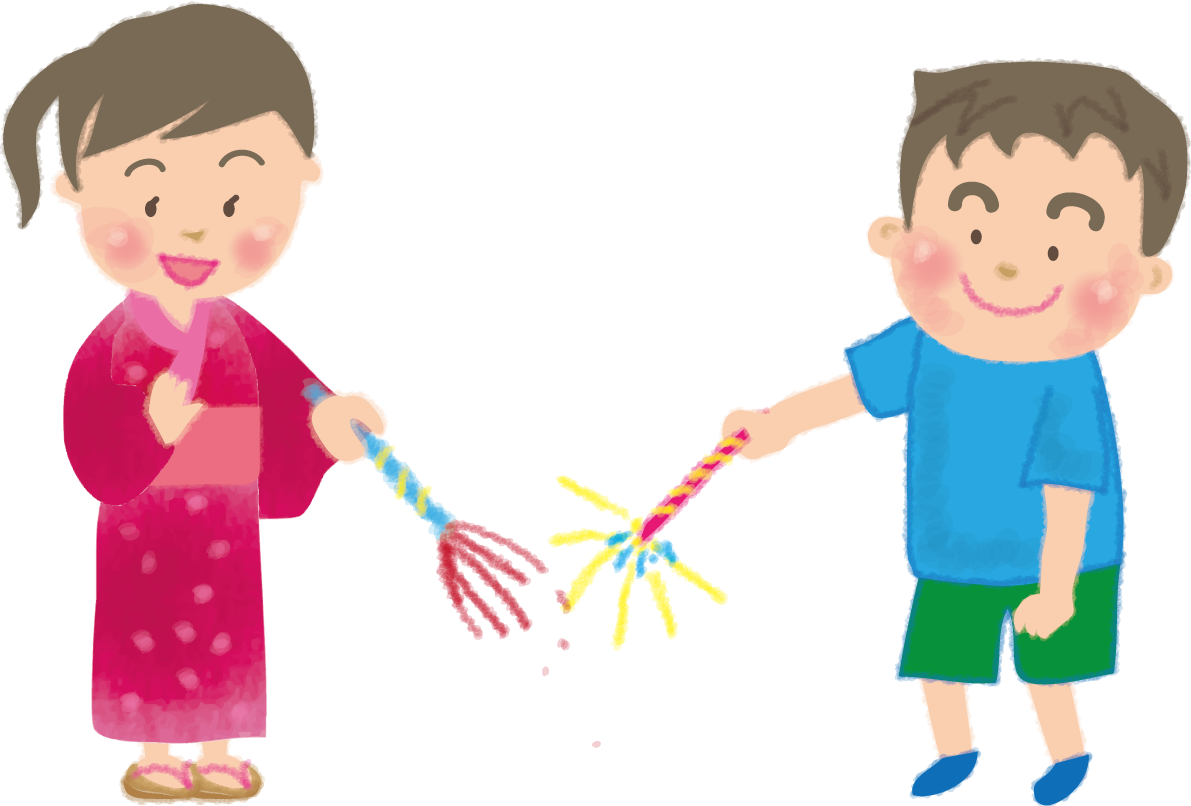 手持ち花火を楽しむ男の子と女の子の無料イラスト 花火49820に写真・文字を入れる