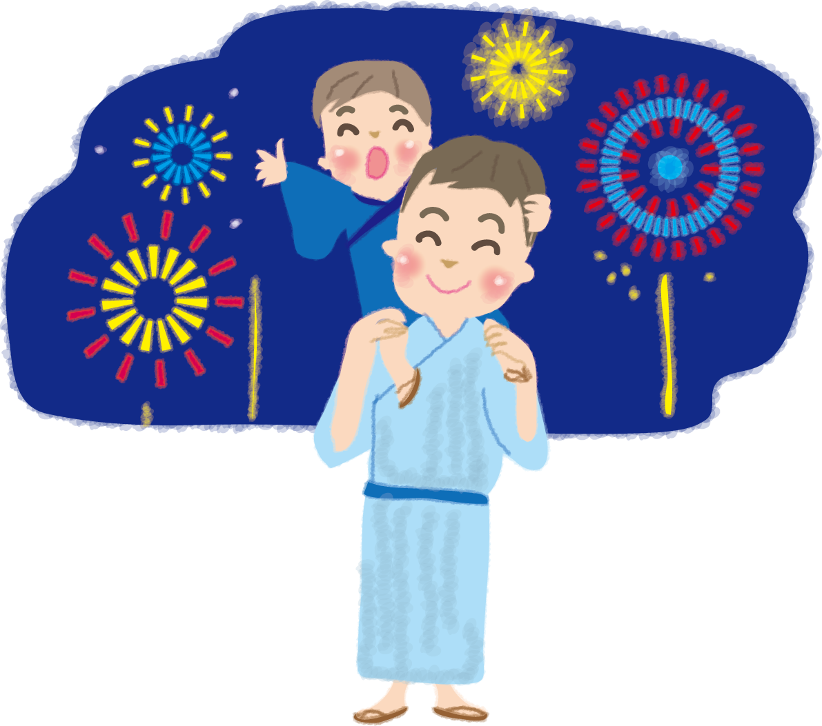 親子で花火大会の無料イラスト 花火49828に写真・文字を入れる
