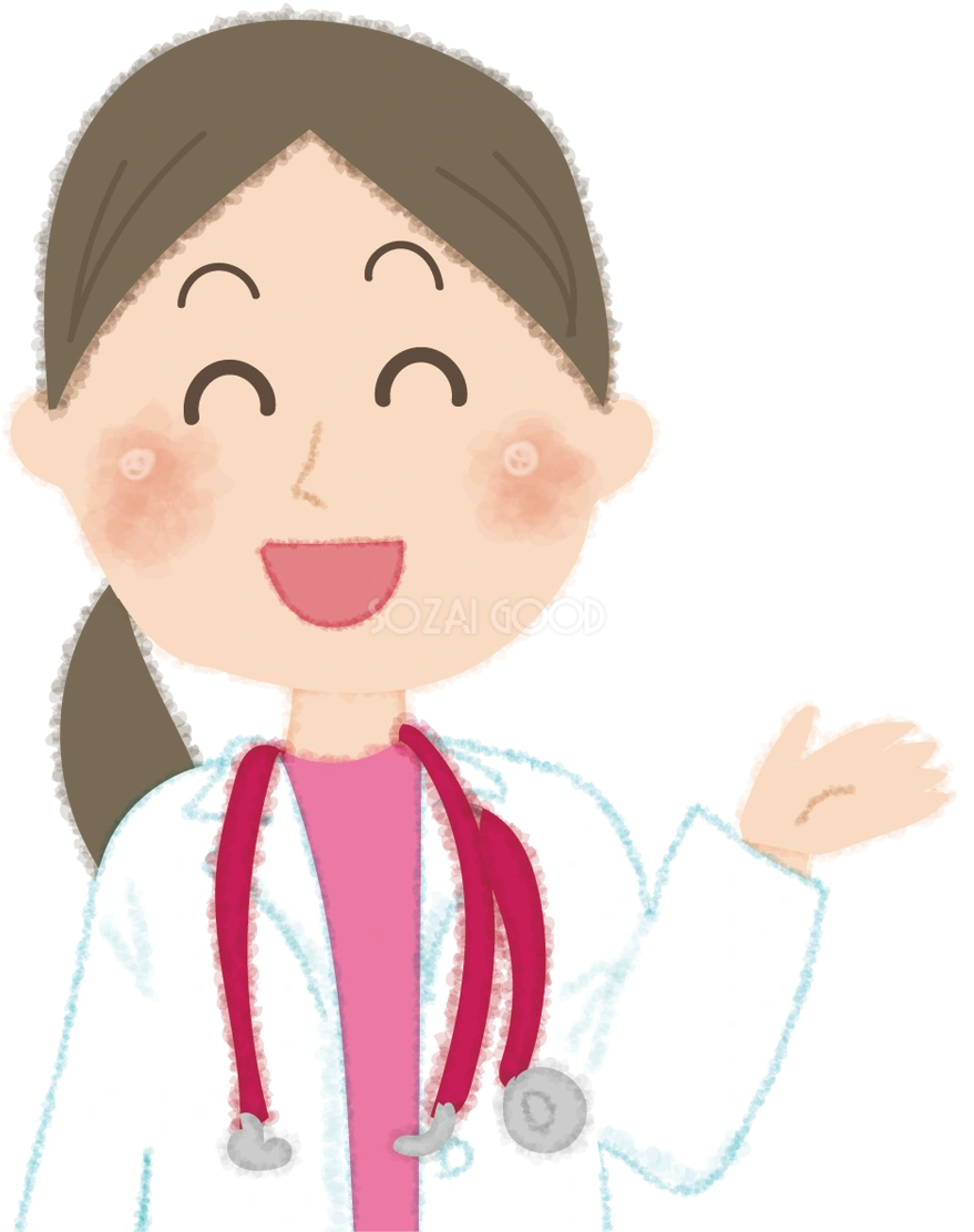 女性の医者が笑顔でご案内の無料イラスト/病院49913