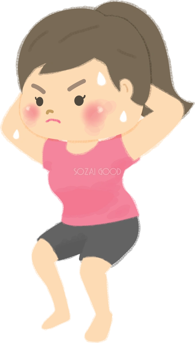 スクワットをし足の筋トレする女性の無料イラスト/運動49993