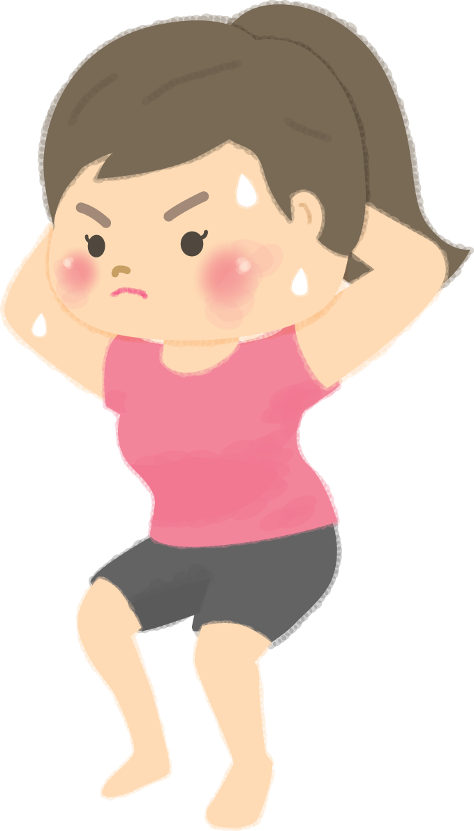 スクワットをし足の筋トレする女性の無料イラスト／運動49993に写真・文字を入れる