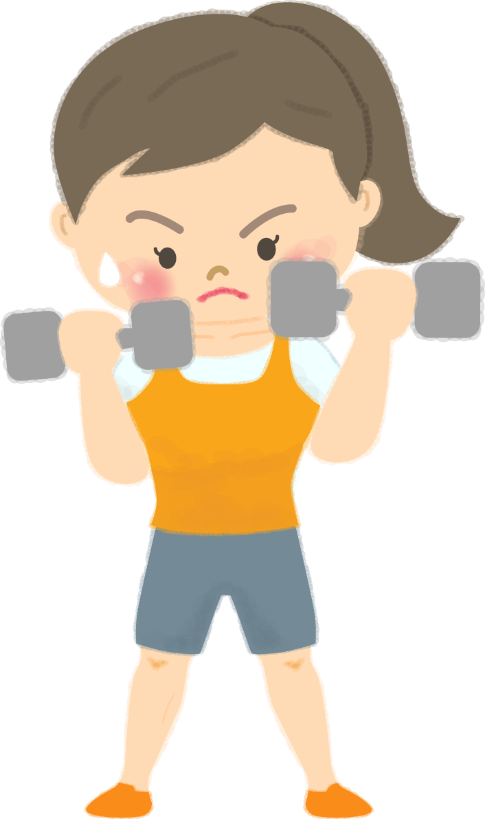 ダンベルの筋トレする女性の無料イラスト／運動50002に写真・文字を入れる