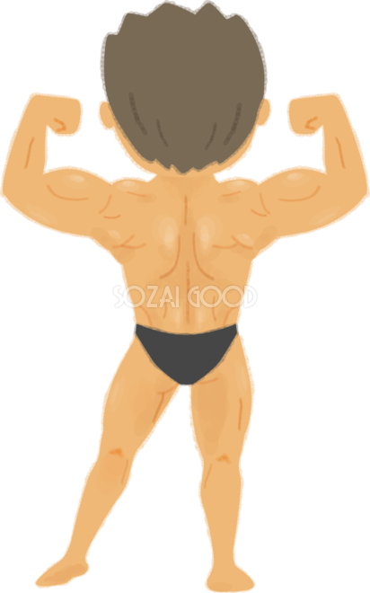 ボディビルダー男性が後ろを向き背中の筋肉をアピールの無料イラスト