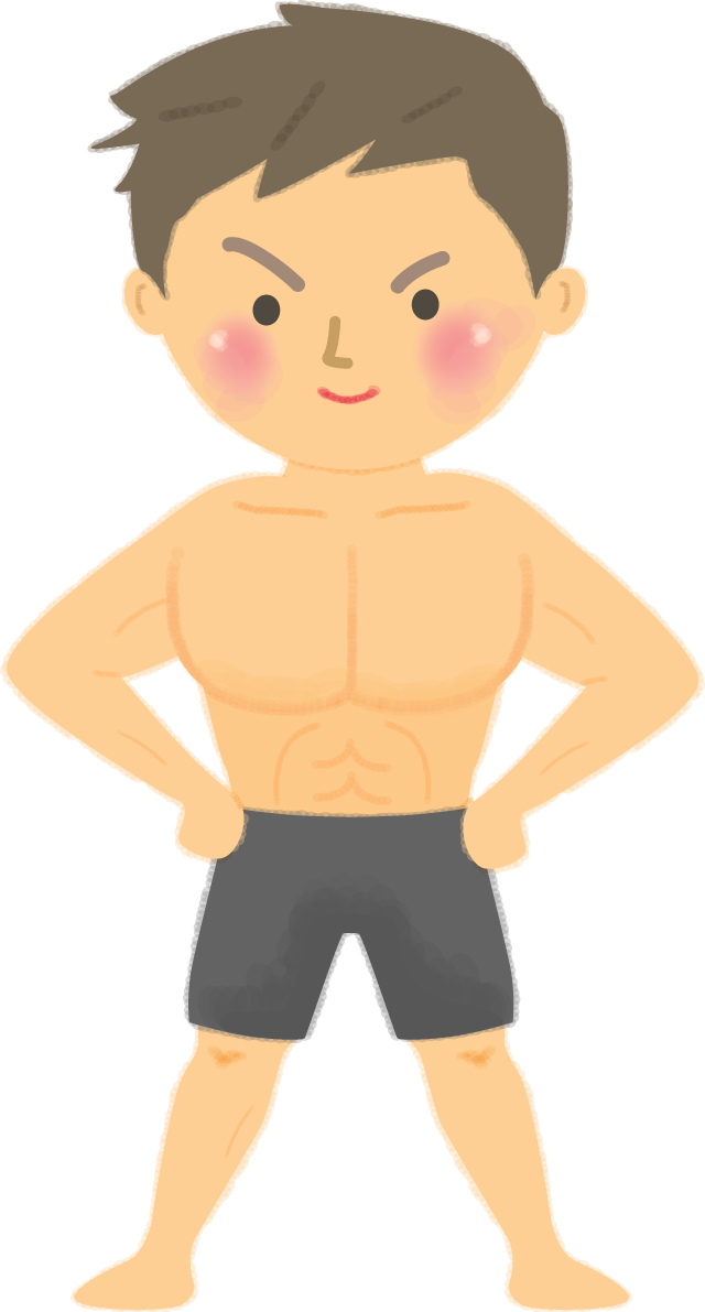 大胸筋をアピールする男性の無料イラスト／運動50064に写真・文字を入れる