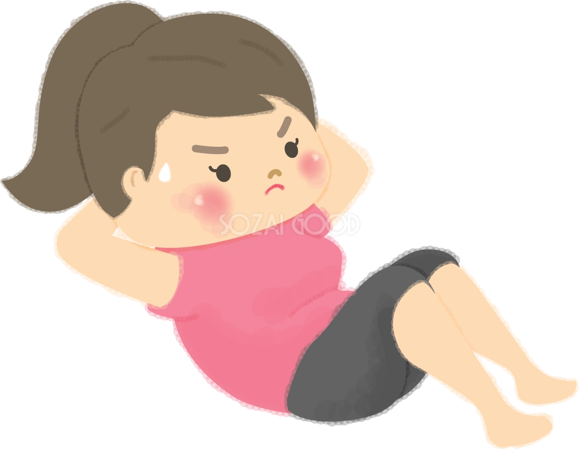 腹筋の筋トレする女性の無料イラスト／運動50083