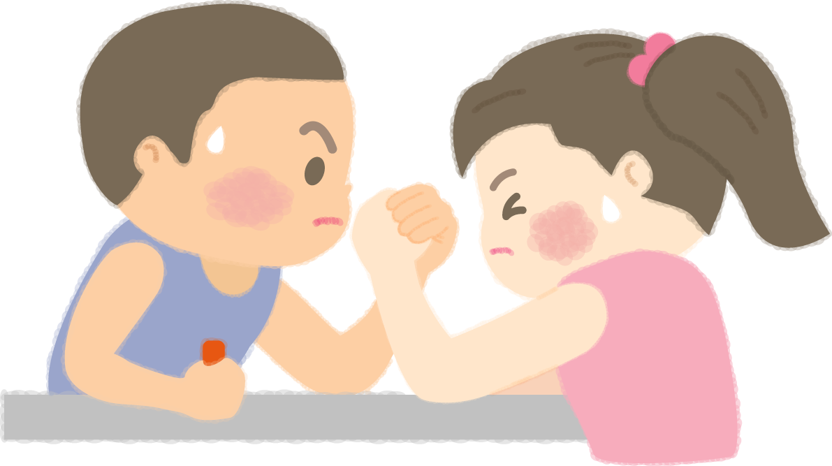 腕相撲（アームレスリング）をする男の子と女の子の無料イラスト／運動50099に写真・文字を入れる