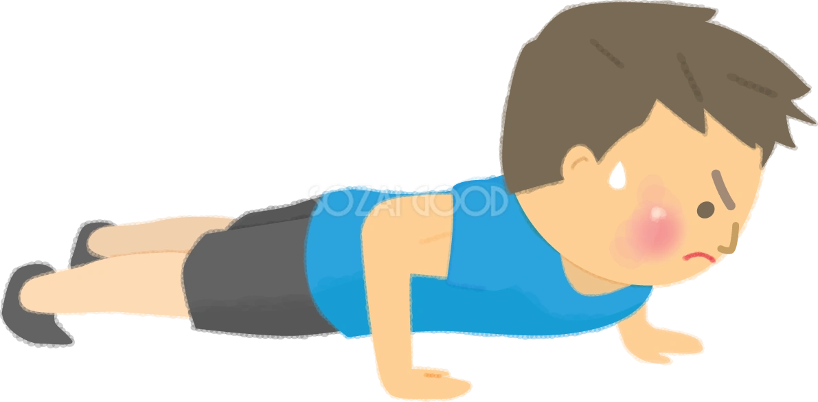 腕立ての筋トレする男性の無料イラスト/運動50119