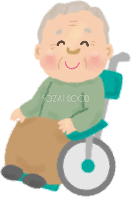 かわいい車椅子に乗るおじいちゃん無料イラスト 高齢者 老人50152